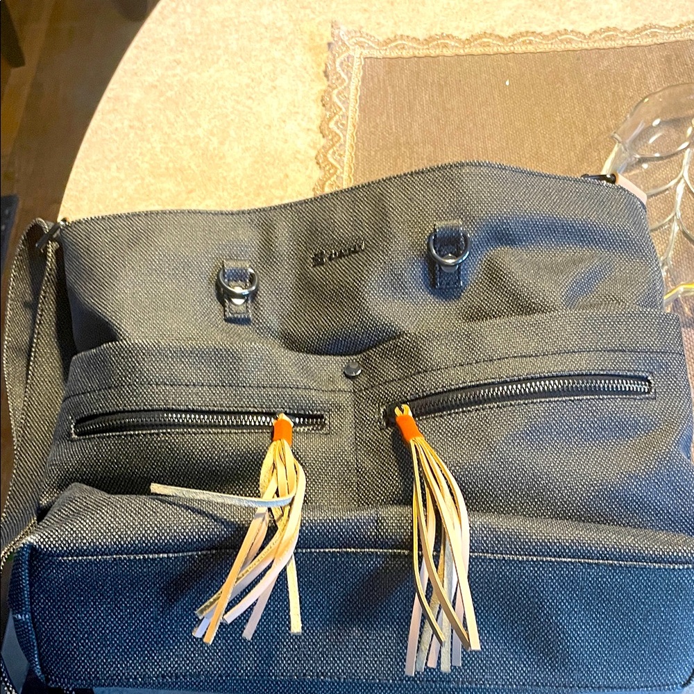 Black Men's Crossbody Bag with Tassel Zippers